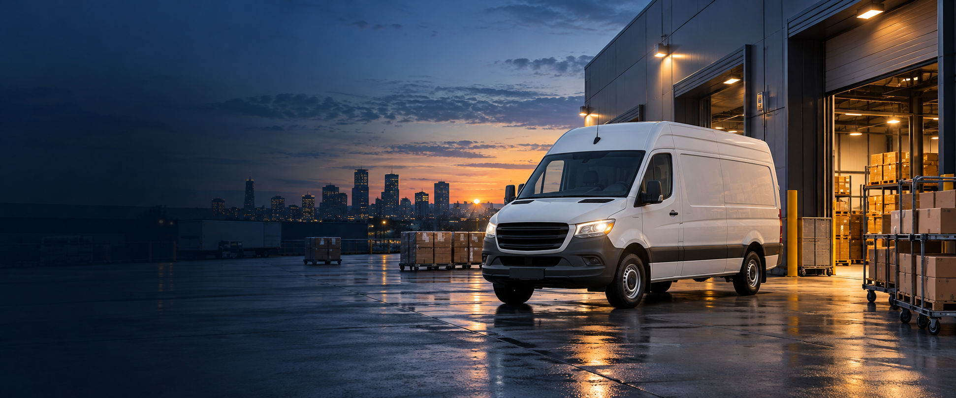 Cargo van ready for deliveries at a distribution center